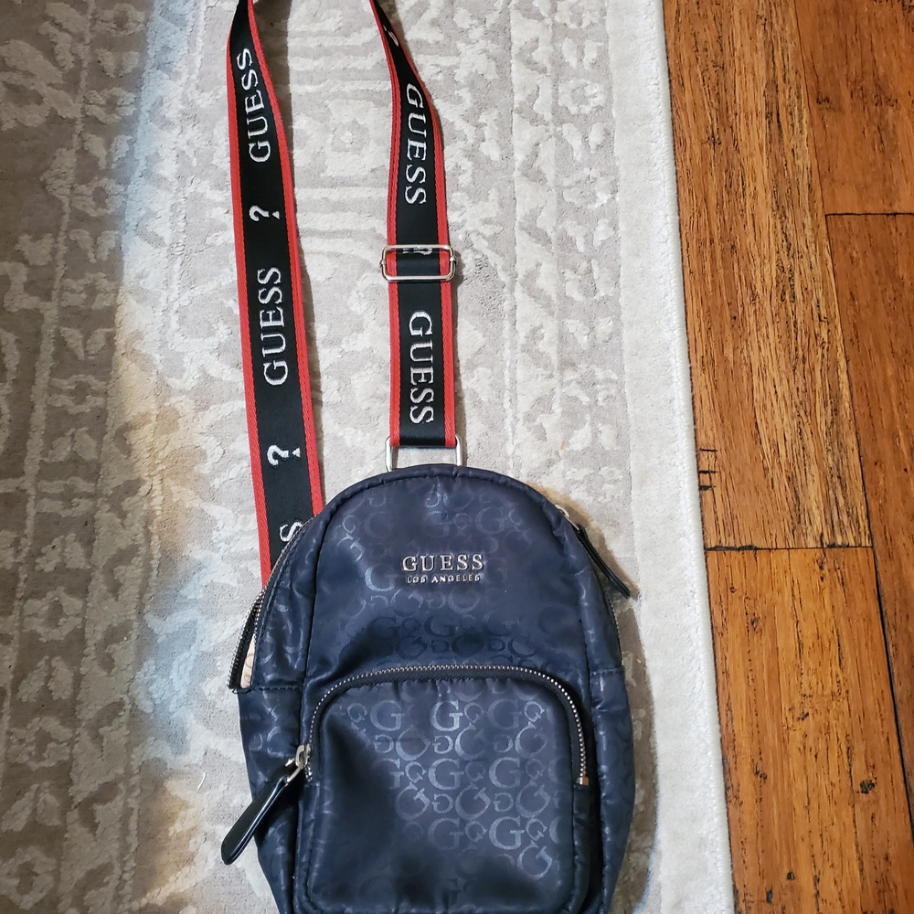 GUESS Dark Blue Belt Bag with Red Accents